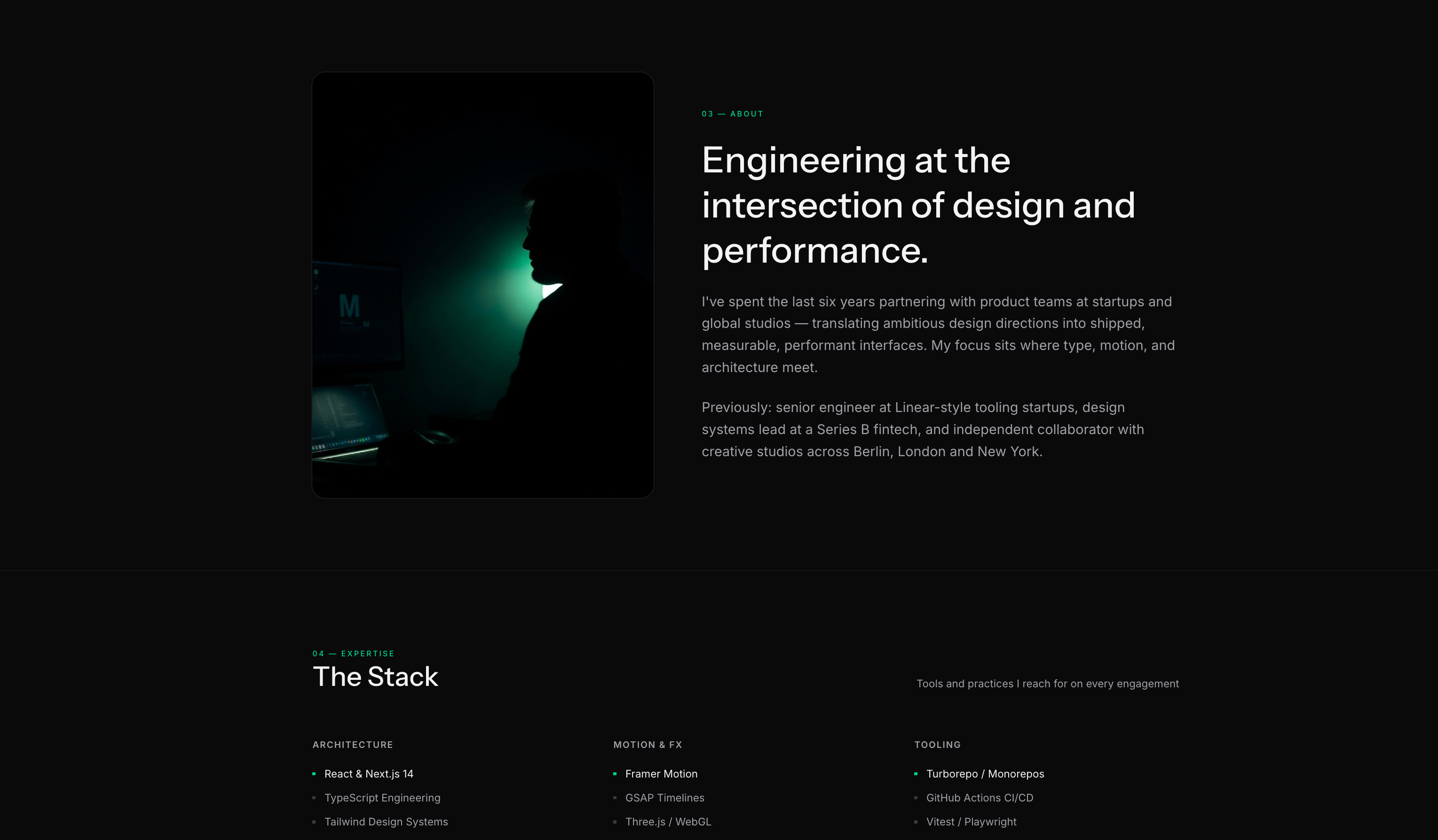 A full site (hero, projects, about, footer) generated and deployed by Chatly Make