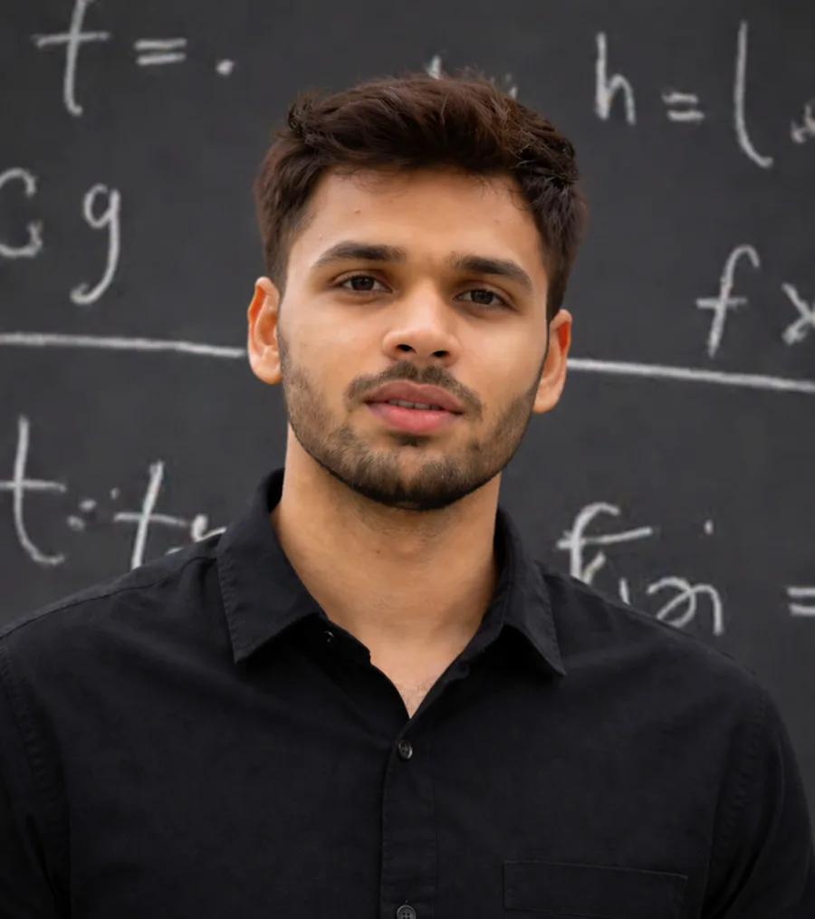 Zain Ali standing in front of a chalkboard